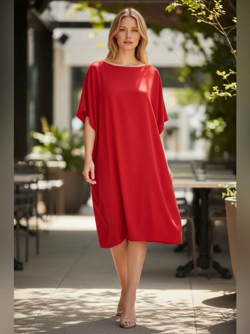 Anna Cate Effortless Red Midi Dress with Relaxed Dolman Sleeves size M